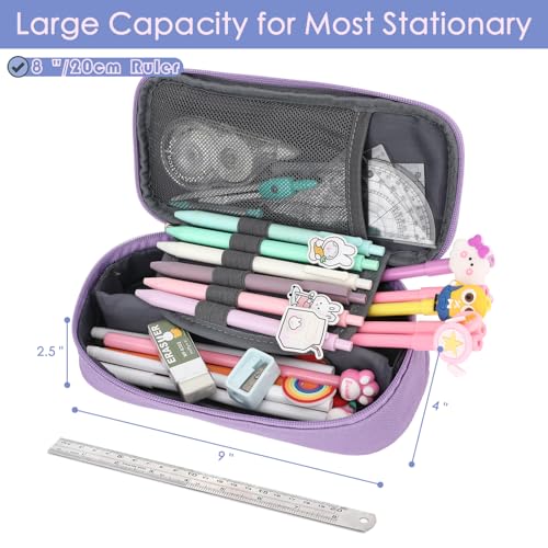 Image of FlowFly Large Capacity Pencil Case for Kids, Boys & Girls - Zippered Multi-Functional Pen Pouch, Soft & Portable Pencil Bag for School, Teens, Students, Purple
