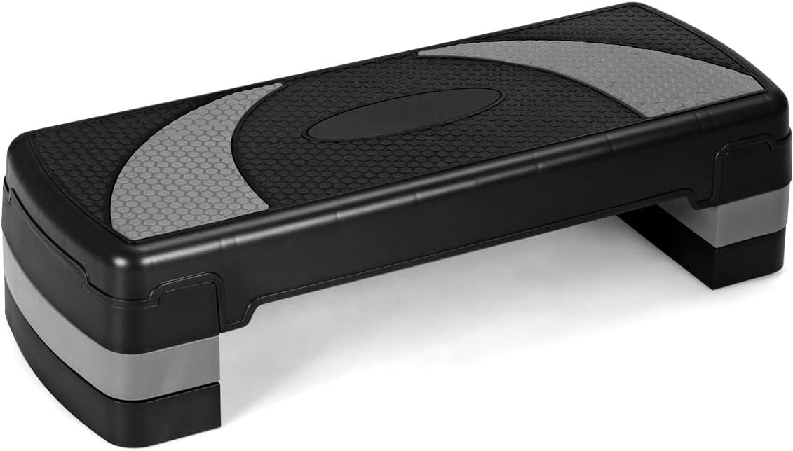 Aerobic Exercise Stepper Deck, Adjustable Fitness Workout Step Platform Trainer with Risers, 3 Levels Height-Adjustable, for Home Gym and Office