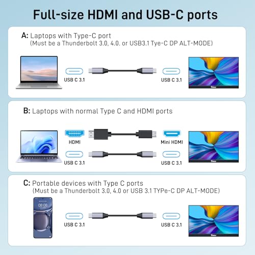 Image of USB-C & HDMI Portable Touchscreen Monitor 15.6 inch, Extended Monitor IPS FHD 1080P External Monitor for PC /Laptop /Phone