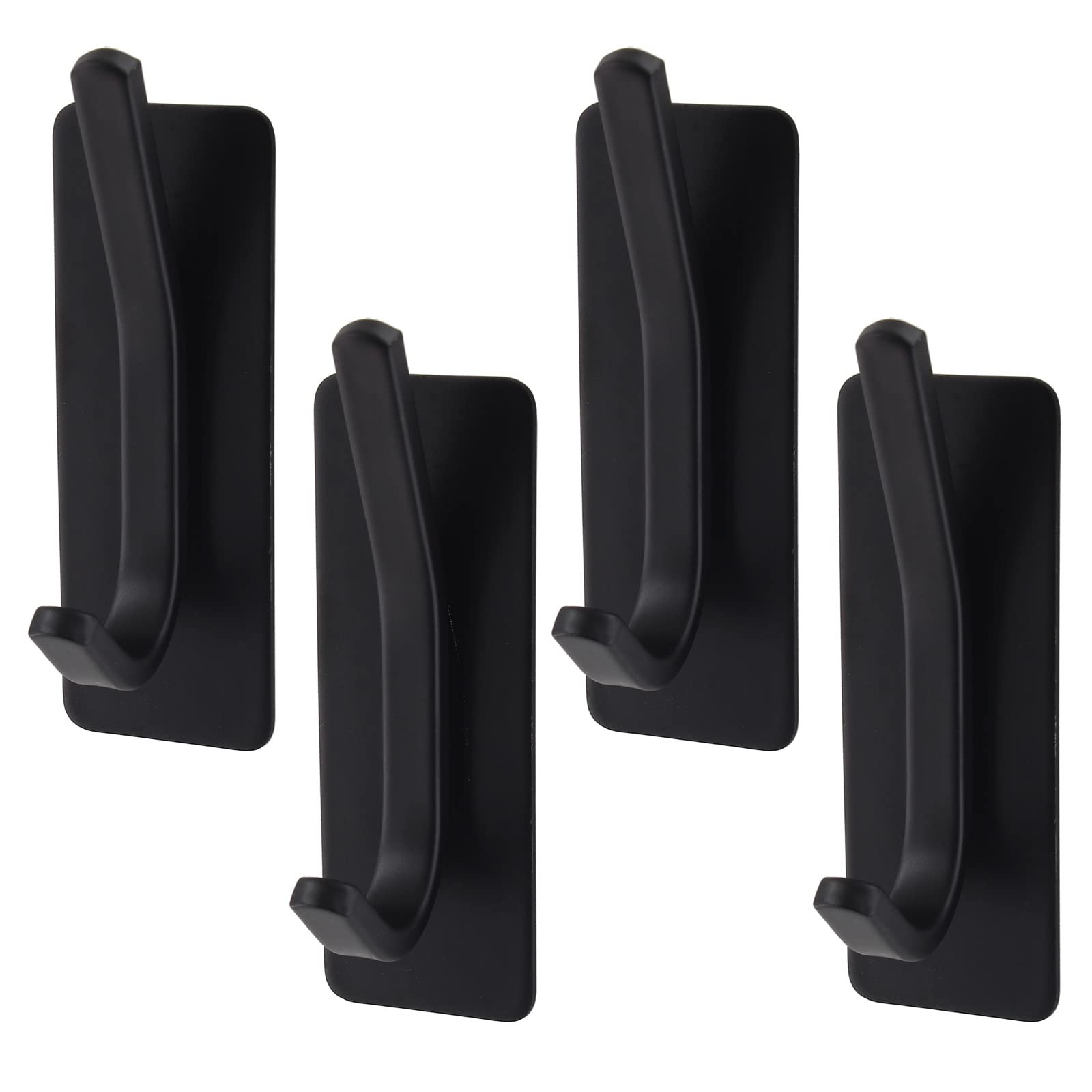 Ganchos autoadhesivos de pared, gancho para toallas de mano, ganchos para puerta de baño, 4 unidades, ganchos adhesivos de cocina de acero inoxidable negro
