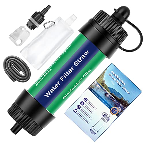TEUEN Filtro de Agua Supervivencia 8000L Purificador de Agua Portatil Mini purificador de paja 0.01 Micron de Emergencia para Acampar, Caminar y Viajar