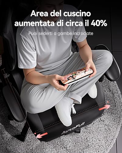 C3 Sedia Gaming, Ergonomica Sedia da Gaming con Schienale Regolabile 160°, Supporto Lombare, Poggiapiedi, Pelle PU - Design in Stile Racing, Nero (Seduta più larga) - Sedia gaming - Immagine 4