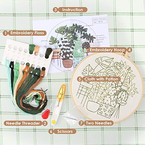 MTOUOCK Full Range of Stamped Embroidery Kits for Beginners Adults Kids. Embroidery Starter Kit with Pattern, Embroidery Hoop, Color Threads, Instructions and Other Cross Stitch Set (Plant Pattern) - Thumbnail 3