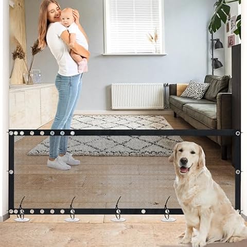 NWK 98’’ to 120’’Extra Wide Adjustable Pet Gate, 30’’ Tall, Mesh Pet Gate for The House Stairs Providing a Safe Enclosure for Pets to Play and Rest (Extra Wide) Cover