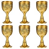 wutfuooo 6 Pcs Mini Chalice Goblet Vintage Gold Goblets Copper Wine Goblets Small Chalice Cup Medieval Wine Glasses Zinc Alloy Flower Embossed Shot Glasses for First Communion Altar Drinking (1 oz)
