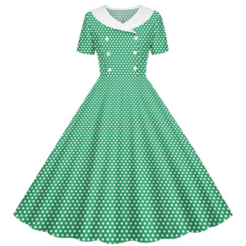 Girls 50s Vintage Polka Dot Swing Party Dress Retro Rockabilly Audrey Style Wedding Casual Skater Dress for Kids 5-14 Years