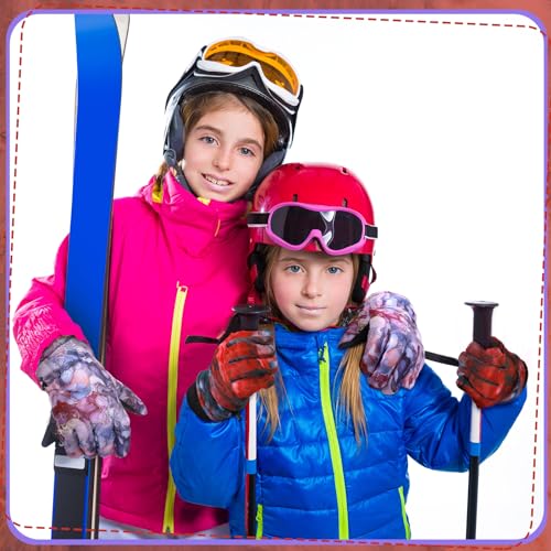 Image of Honoson 2 Pairs Kids Snow Gloves, Winter Waterproof | for Outdoor Snowboard Sledding, Warm Fleece Lining, Windproof, Adjustable Wrist Strap, Youth Cold Weather Ski Glove