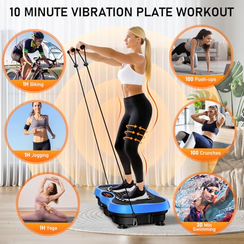 Image of Vibration Plate Exercise Machine, 130 Levels Full Body Workout Vibrating Plate for Lymphatic Drainage Weight Loss, 450 Lbs Capacity Shake Platform with Resistance Bands Bluetooth for Women Men
