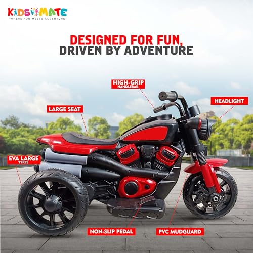Kidsmate Fire Bolt Electric Bike for Kids | 3-Wheel Battery-Operated Ride-On Kids Bike| Battery Bike with MP3, USB & Bluetooth | LED Lights, Horn | Safe & Fun for Ages 1-5 Yrs - Red - Image 4