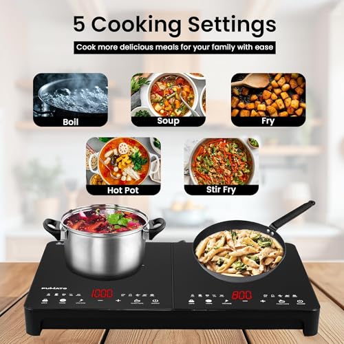 Image of 2200W Induction Cooktop | Double Burner Touch Control Digital Display | Waterproof Black Crystal Panel | Auto Shut Off with Child Lock | Induction For Cooking Boiling Frying