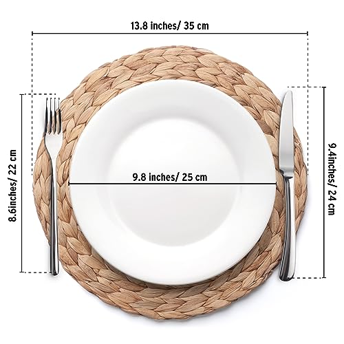 Image of Round Woven Placemats Set of 4, Natural Water Hyacinth Place Mats, Boho Wicker Placemats, Table Mats for Dining Table (13.8 inch) by YANGQIHOME