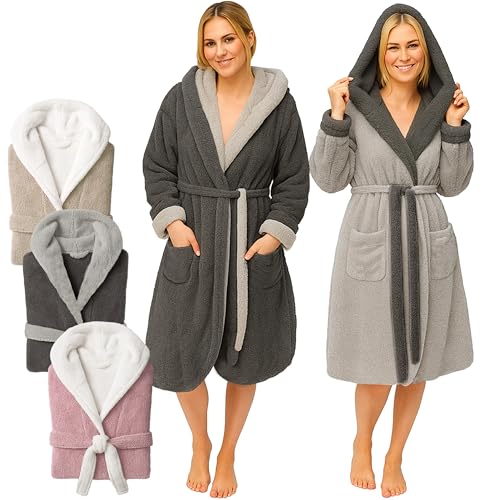 CalmyLIFE Bademantel Damen flauschig Morgenmantel - mit Wendefunktion...
