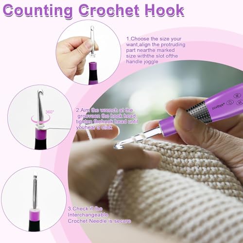 Image of Light Up Crochet Hook Set with 24 Sizes, Lighted Everything Counting Kit | Digital stitch & row counter, dual ergonomic handles, reinforced connection, bag, organizer and 1-year warranty
