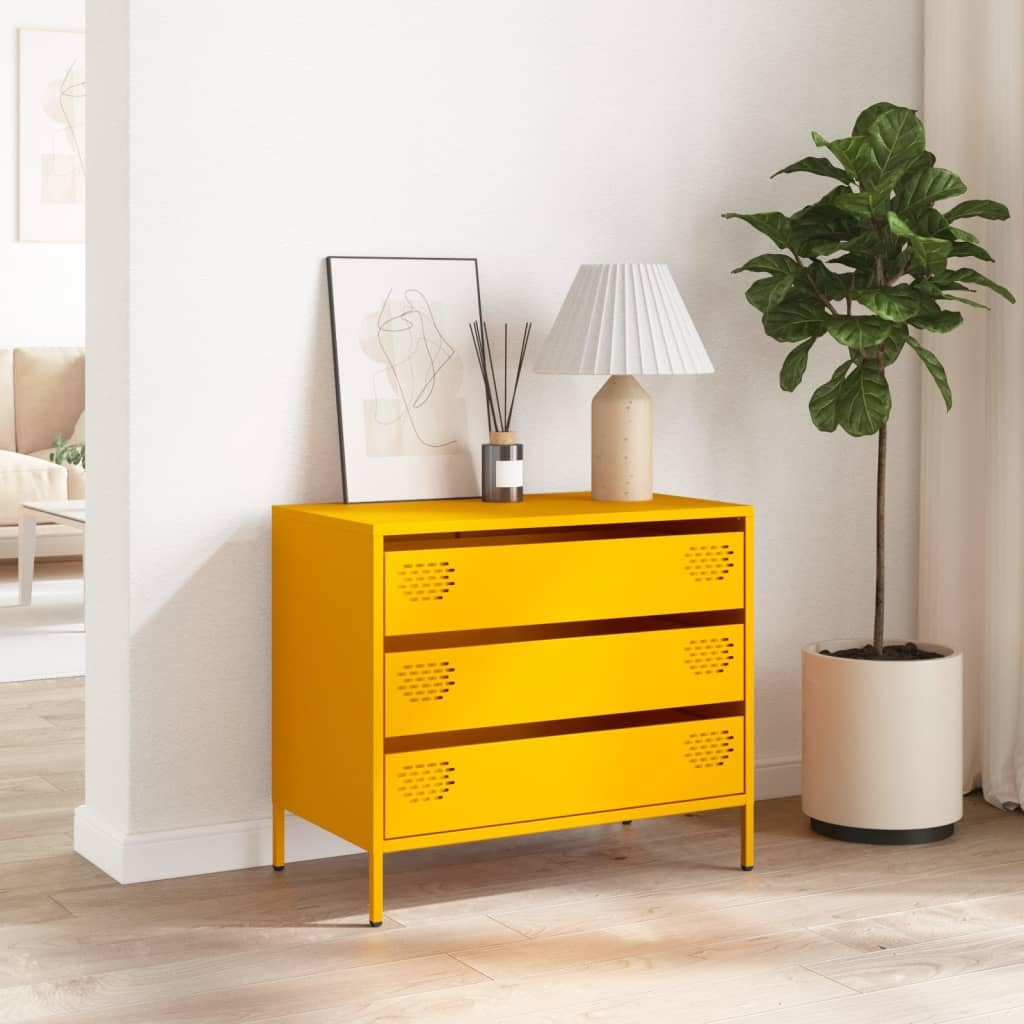 Générique Buffet Jaune Moutarde 68x39x58,5 cm Acier laminé à Froid Meubles Armoires & Meubles de Rangement Buffets & bahuts (Poids 19.03KG)