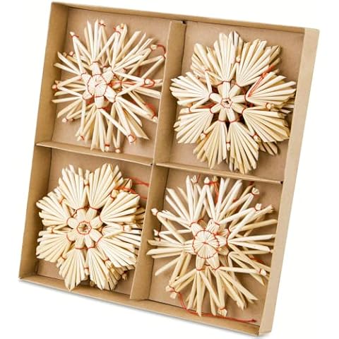 Lot de 16 étoiles en paille pour sapin de Noël - Diamètre : 10 cm - Pendentif pour sapin de Noël - Rétro Cover