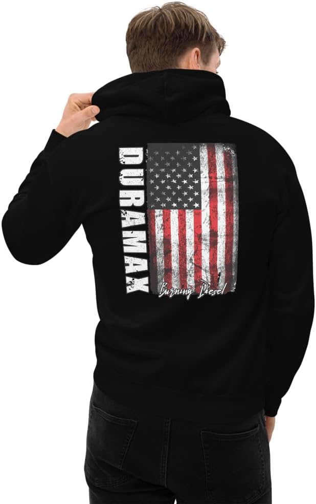 Aggressive Thread Duramax Hoodie Mens Diesel Truck Sweatshirt American Flag With American Flag - Image 4