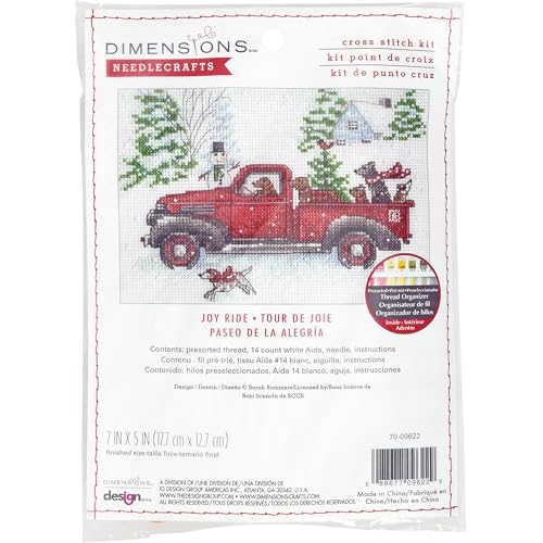 Image of Dimensions 70-09622 Joy Ride Beginner's Mini Counted Cross Stitch Kit, 7 inch x 5 inch, 14 Cnt. White Aida, 4 Pieces