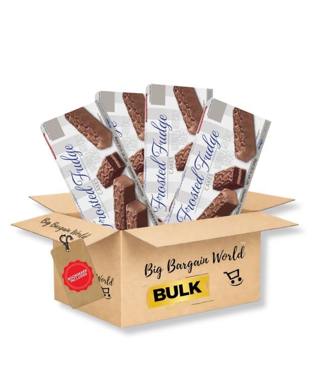 Big Bargain World Gift Box Frosted Cake Chocolate Cake Snack Box BulkBox Snack Cake treat Yummy Cakes, Chocolate Snack Cakes, 4 Boxes Bundle Bonus Bookmark