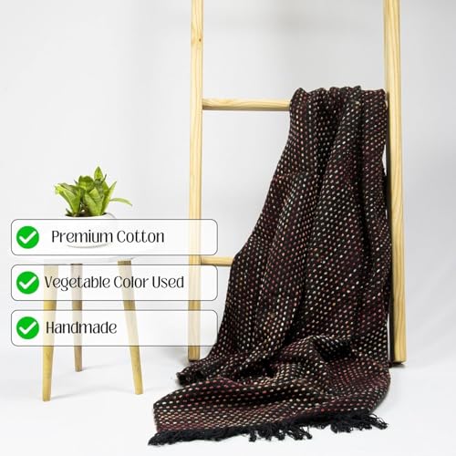 Image of Handwoven Sofa Throw 50x70 Inches with Jute Palm Tree Cushion Covers 16x16 Inches (Set of 2), Soft Decorative Blanket for Living Room & Couch - Pack of 3 (1 Sofa Throw + 2pc Cushion Cover)