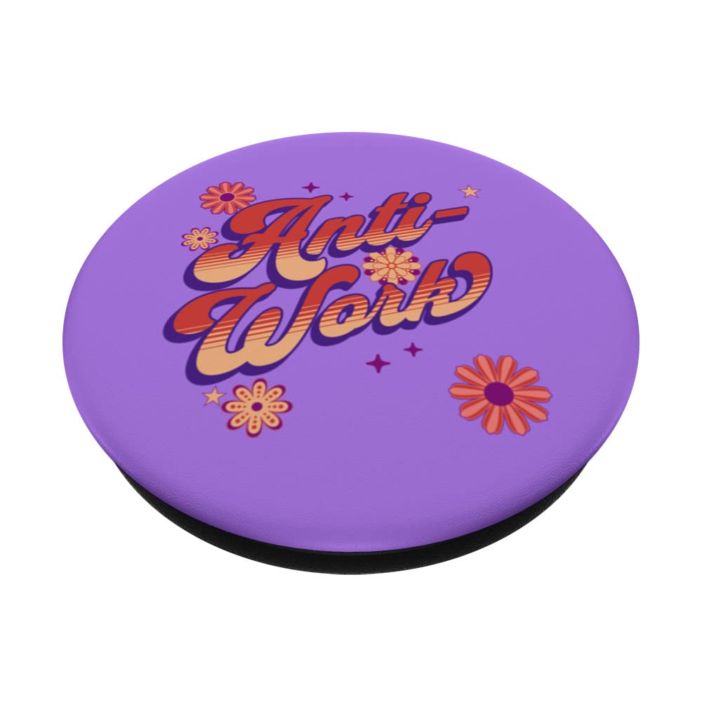 Antiwork Ethic In 1970s Style Love Leisure And Lazy Living PopSockets Swappable PopGrip, Black - Image 2