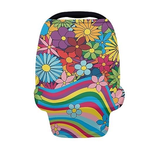 Image of Youngerbaby Rainbow Floral Nursing Cover Carseat Canopy Car Seat Covers for Babies Mom Breastfeeding Scarf Infant Multi Use Cover for Baby Stroller Shopping Cart Feeding High Chair