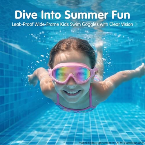 Image of Swim Goggles for Kids 6-12, Wide View Anti-Fog UV Protection No Leaking,Boys Girls Youth Swimming Goggles
