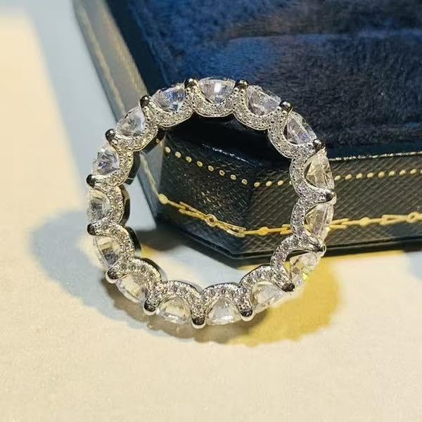 Clear Ferris Wheel Ring,Moissanite Rings, Sterling Silver Eternity Stackable Ring Band,Round Cut Cubic Zirconia Promise Rings,Promise Ring for Couples3