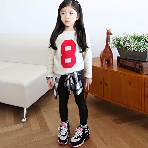 LNGRY Children Trousers Leggings Kids Classic Baby Girls PU Leather Pencil Pants (4-5 Years, Black)