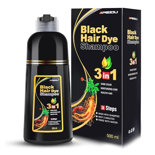 IIIMEIDU MEIDU Black Hair Dye Shampoo 3 in 1 for Gray Coverage, Semi Permanent Hair Color Shampoo for Color Treated Hair Dye for Women Men Champu Para Canas...