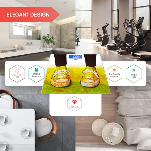 Image of ANT Flora Sports Digital Bathroom Weighing Scale, 180 kg Capacity, High Precision Sensors, Wide LCD Display, 5 mm Tempered Glass Body Weight Machine for Home & Gym with 30 Months Warranty