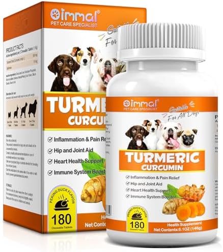 Turmeric for Dogs, 180 Turmeric Curcumin Tablets Supports Heart, Immune System Booster, Hip & Joint Support, Dog Pain Relief, Pet Supplement Treats w/Fish Oil, Curcumin C3-180 Tablets / 5.1 OZ