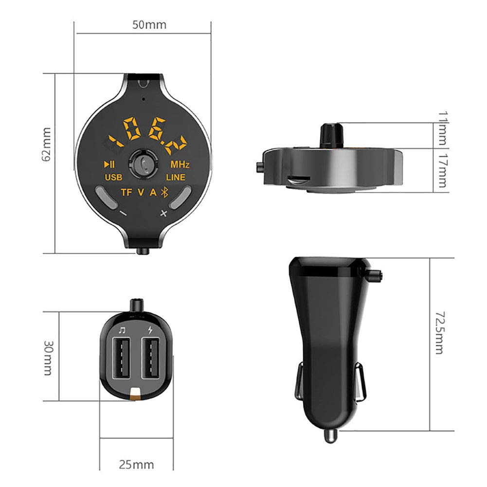 Bluetooth FM Transmitter for Car, Bluetooth 4.2 Handsfree Car Kit MP3 Player AUX Audio Music Receiver Adapter Battery Voltage Display Dual USB