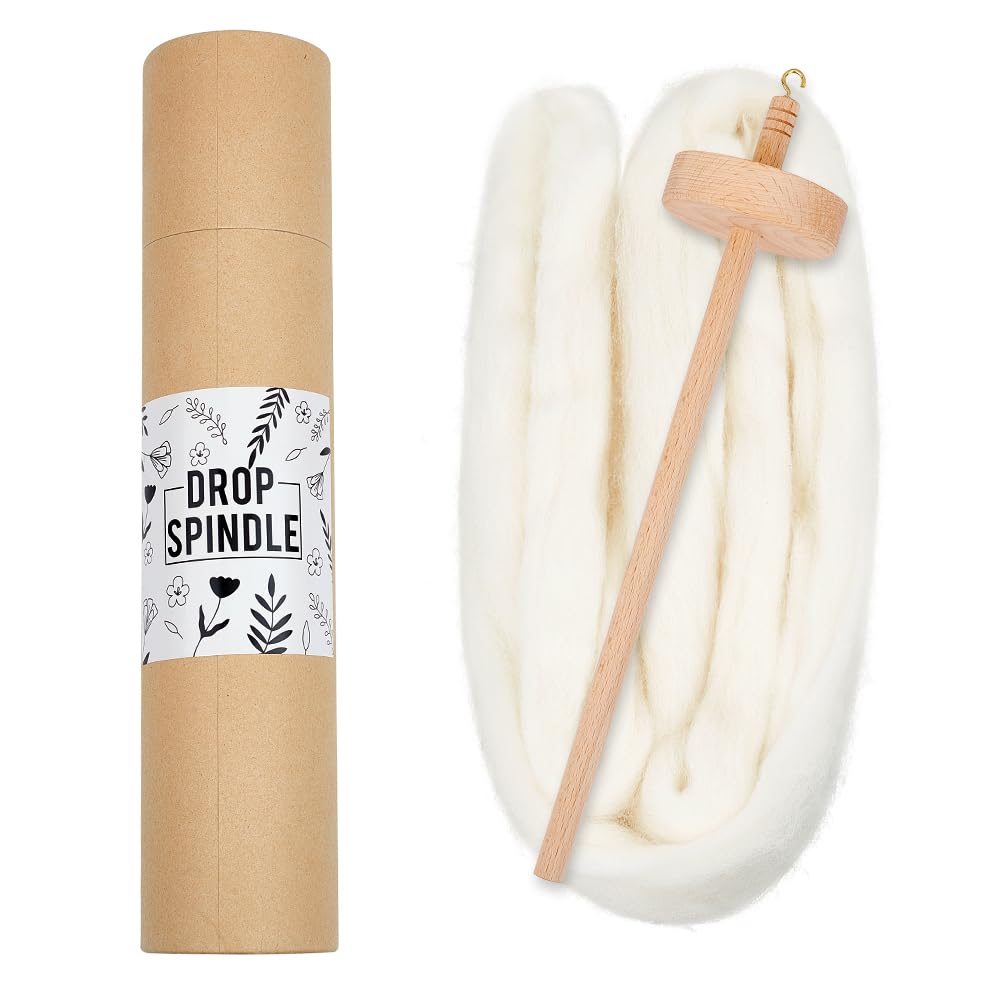 AHANDMAKER 8 Inch Wood Yarn Spinner Beginner's Spinning Kit Weaving Spinning Wheels with Drop Spindle for Crocheting Yarn Making Hand Carved