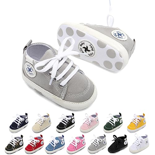 Image of Baby Girls Boys Shoes Soft Anti-Slip Sole Newborn First Walkers High Top Canvas Denim Unisex Infant Sneaker
