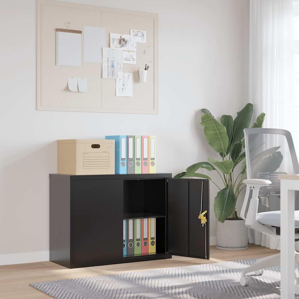 Armadio portadocumenti nero, 90 x 40 x 70 cm, in acciaio, richiudibile con 1 ripiano, armadio da ufficio per cartelle, documenti e carta, ideale per ufficio, studio, home office e archivio
