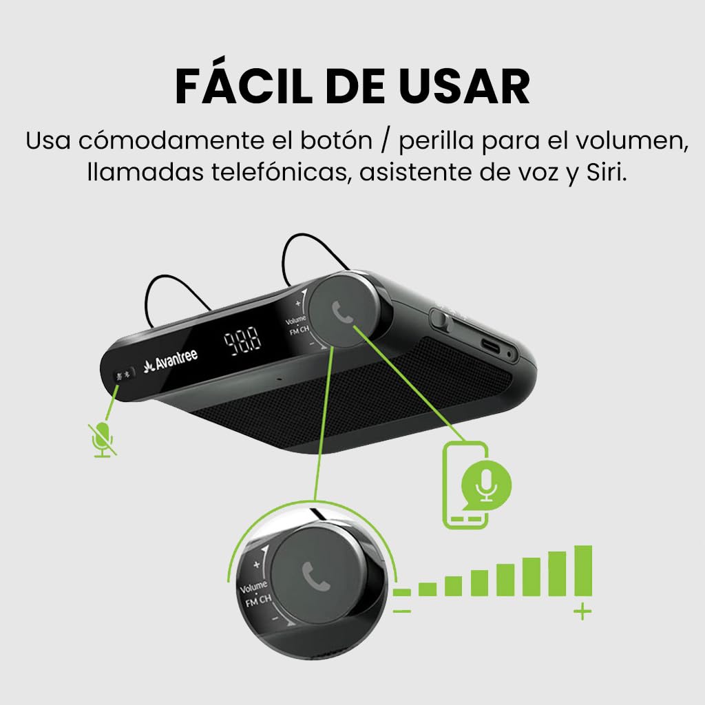 Avantree Roadtrip - Altavoz Bluetooth para Coche y Transmisor FM inalámbrico 2 en 1, con Altavoz Manos Libres de 6W, Micrófono Incorporado y Larga reproducción de 22 h