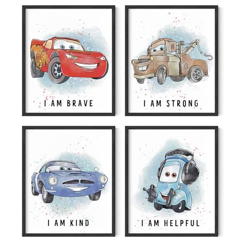 Image of SUPPLY DROP Cars Poster Set 4-Pack Wall Art for Kids Bedroom - Fun Cars Room Decor for Boys and Girls (8x10”, Unframed)