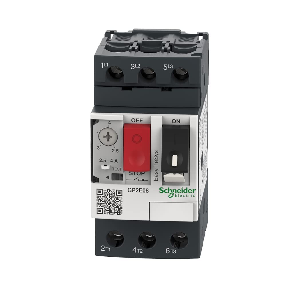 Schneider Electric GP2E08 Easy TeSys 3 Phase Manual Thermal Magnetic Motor Starter, 3 Pole, Screw Clamp Terminals, Push Button, 2.5-4 Amps