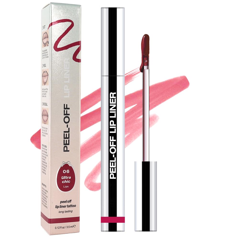 Matte Lip Gloss Stain-Peel Off Lip Liner Tattoo, Pinkish Red Lip Tint，Long Lasting Peel Off Lip Stain, Waterproof Transfer-proof Lip Mask Lip Liner Peel Off Lip Gloss,Stayn Lip Makeup. #06