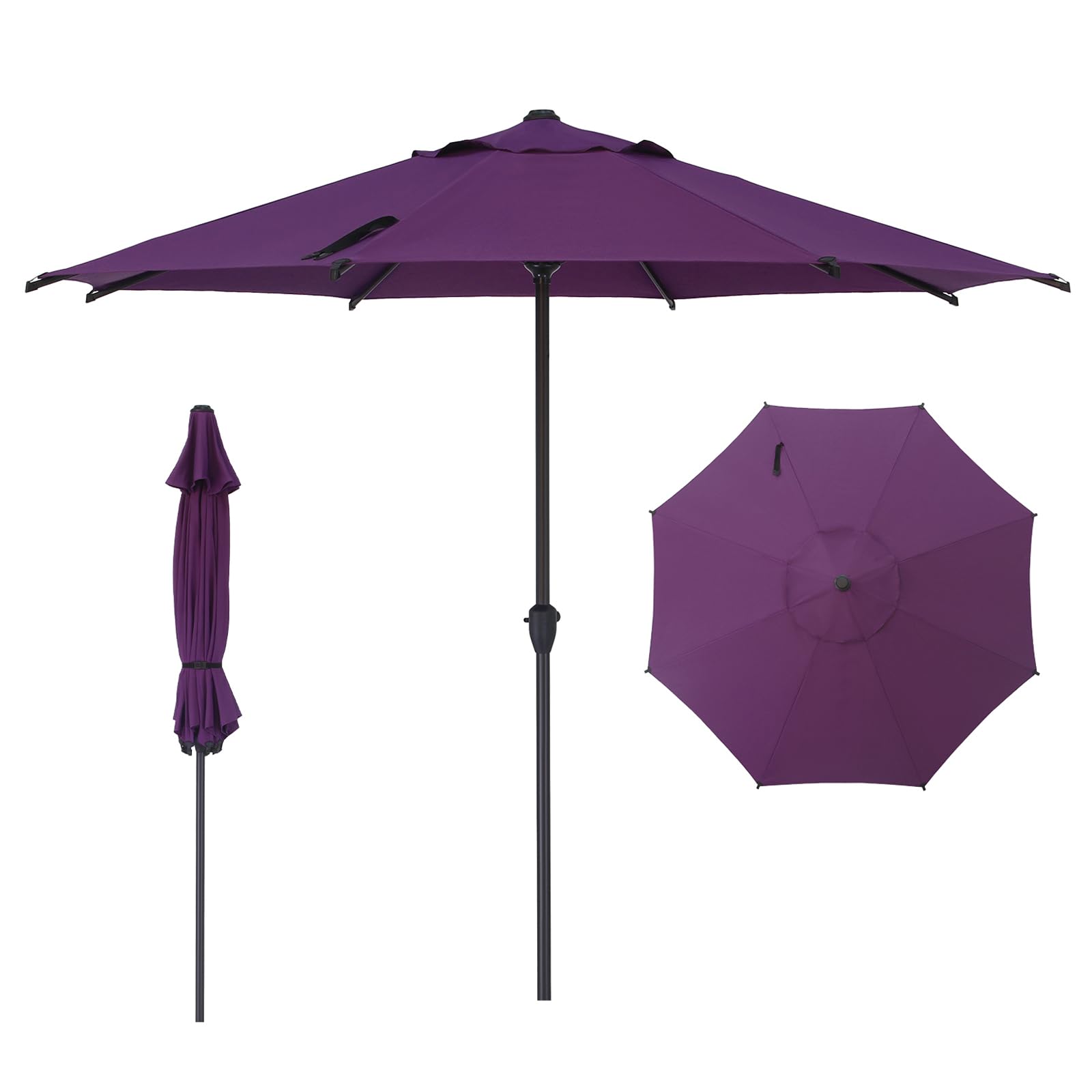 Abba Patio 9FT Lyon Outdoor Patio Umbrella Outdoor Table Umbrella with Crank Market Umbrella 8 Sturdy Ribs UV Protection Waterproof and Push Button Tilt for Garden Deck Backyard,Purple