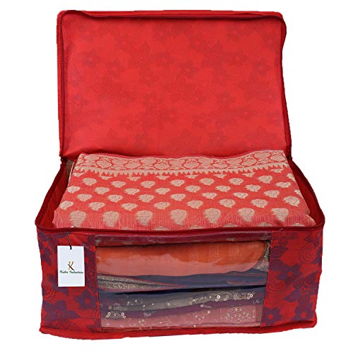 Image of Kuber Industries Metalic Flower 8 Piece Non Woven Saree Cover Set, Large, Red, Standard