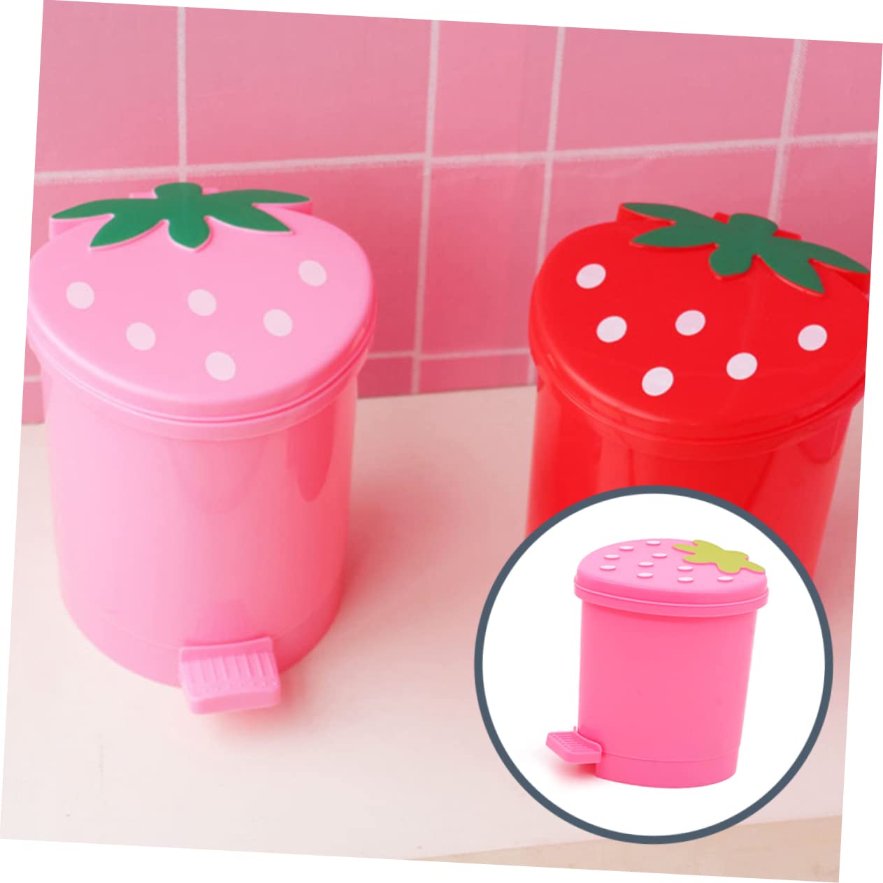 TIDTALEO Poubelle Rose Mini Conteneur Fruits Fraise Litière Enfants PP Pinceau Maquillage Mignonne