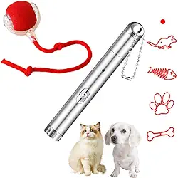 Conjunto de brinquedos interativos para gatos – bola de perseguição inteligente de 3 modos com ponteiro de luz vermelha de 5 LEDs, carregamento rápido USB e material ABS durável – Brinquedos