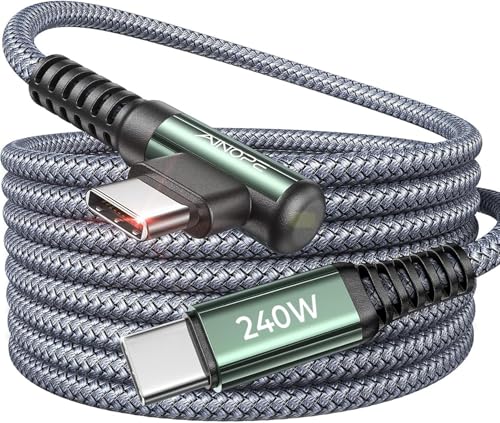 Image of AINOPE 240W USB C to USB C Cable Fast Charging 6FT,Right Angle Fast Type C Charging Cable Fits iPhone 16 Pro Max Plus,iPhone 15,MacBook Air /Pro,iPad Pro,Samsung,Pixel,All Devices, Grey, 3Pack
