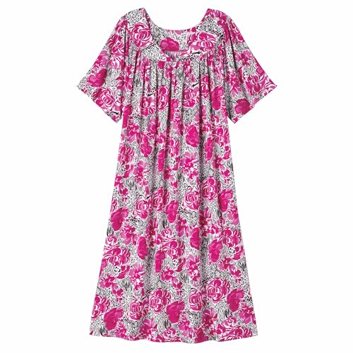 Image of AmeriMark Casual Women's Patio Muumuu House Dress Loose Comfortable Short Sleeve Sun Dress Lounger Gown Sleepwear for Ladies