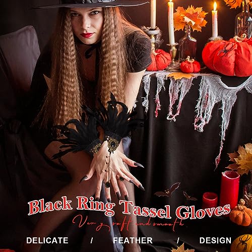 Fingerless Black Feather Glove Flapper 1920s Gloves for Women(1PCS) 7