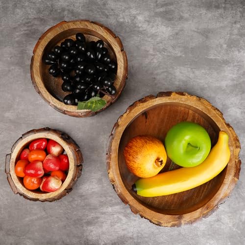 Image of ADA Handicraft Premium Pakka Mango Wood Handmade & Handcrafted Wooden Round Shape Serving Tray, Wooden Platter - Set Of 3 Small (5 Inch), Medium (7 Inch), Large (9 Inch)