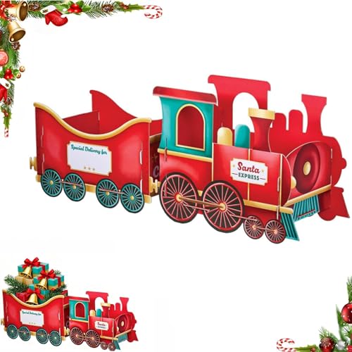 magimagi Christmas Train Gift Holder Box Cardboard Toy Train for Presents & Treats Santas Gift Holder Train for Kids DIY Xmas Decorations for Gifts Storage Family Decor