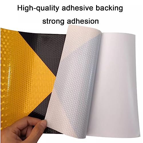 Cinta Reflectante Fluorescente, Cinta Reflectante de Advertencia de 50 cm x 25 m, Adhesivo Multicolor para Visibilidad Nocturna en Exteriores (Negro y Amarillo).