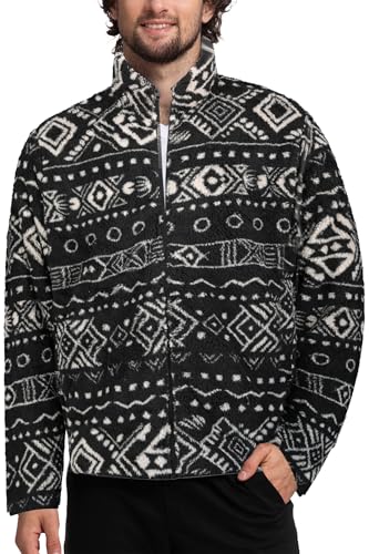 Mad Dog Sherpa-Jacke für Herren, ultimativer flauschiger Pullover für Herren, Fleece-Wintermäntel, Herrenjacken für kaltes Wetter, Azteken-Schwarz, XX-Large